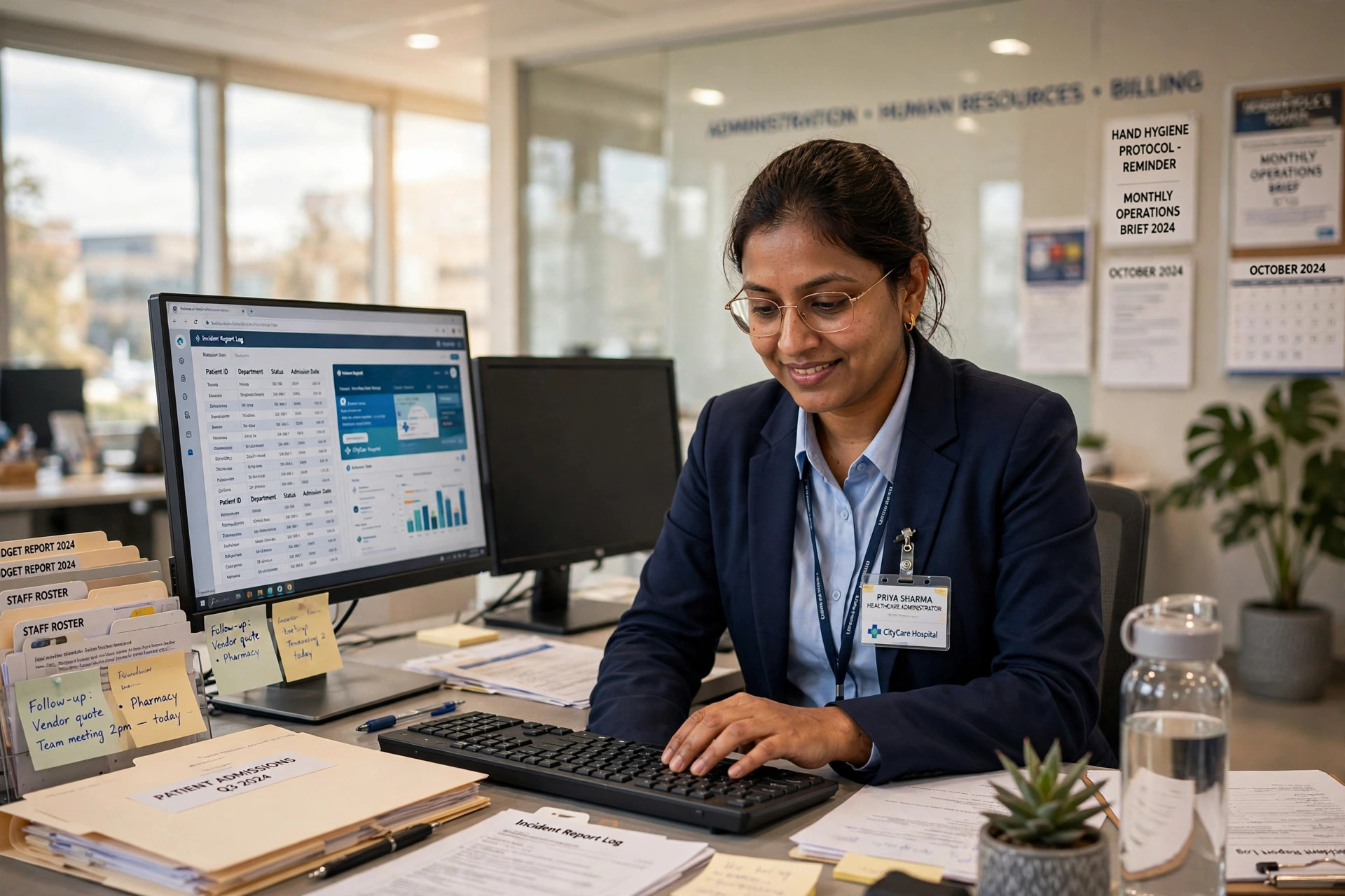 Healthcare administrator at computer