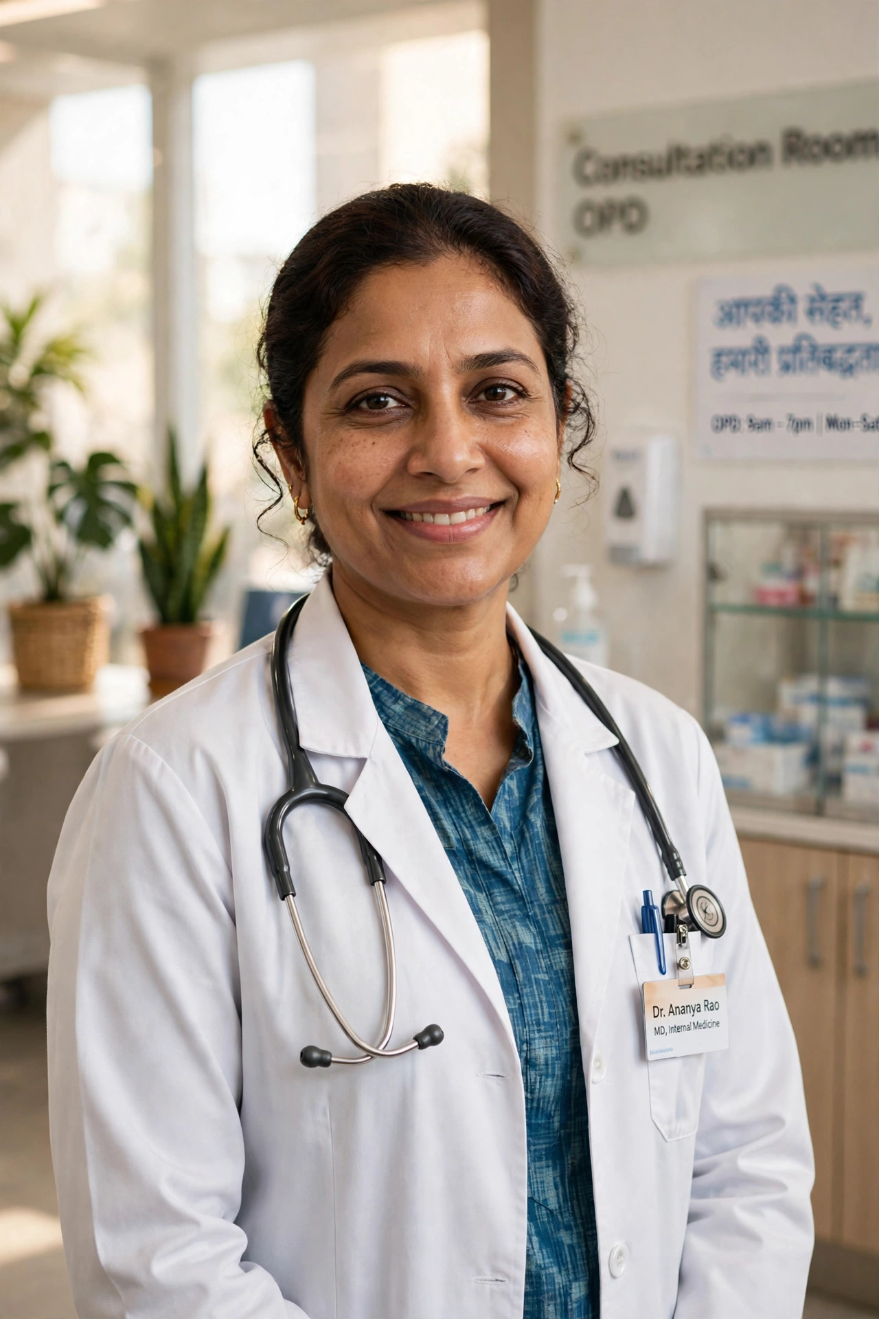 Indian doctor reviewing patient data